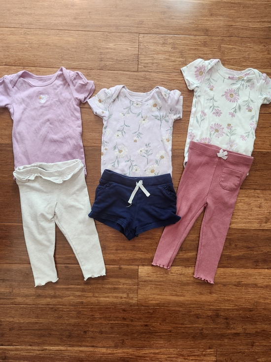 Carter's Other - Set Of 3 Baby Girl Short Sleeve Bodysuits Shorts Pants Koala, Floral, 6-9 Months